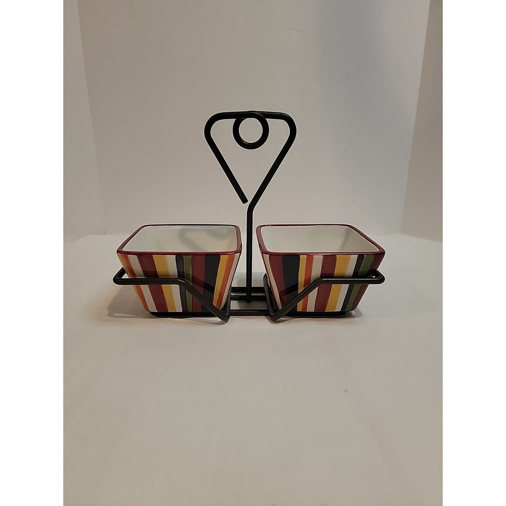 Pampered Chef Simple Additions Striped Square - Set of 2 with iron tray carrier